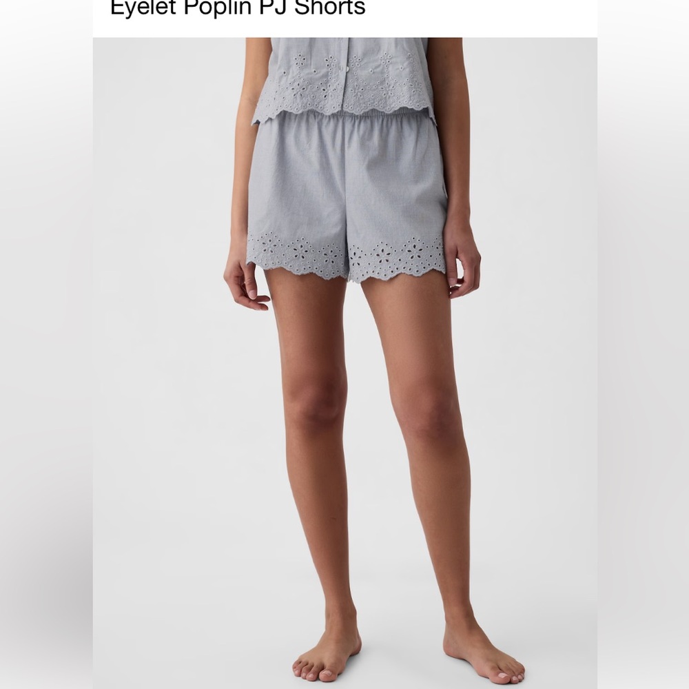 Gap GapBody women’s blue embroidered eyelet poplin PJ pajama shorts Small S